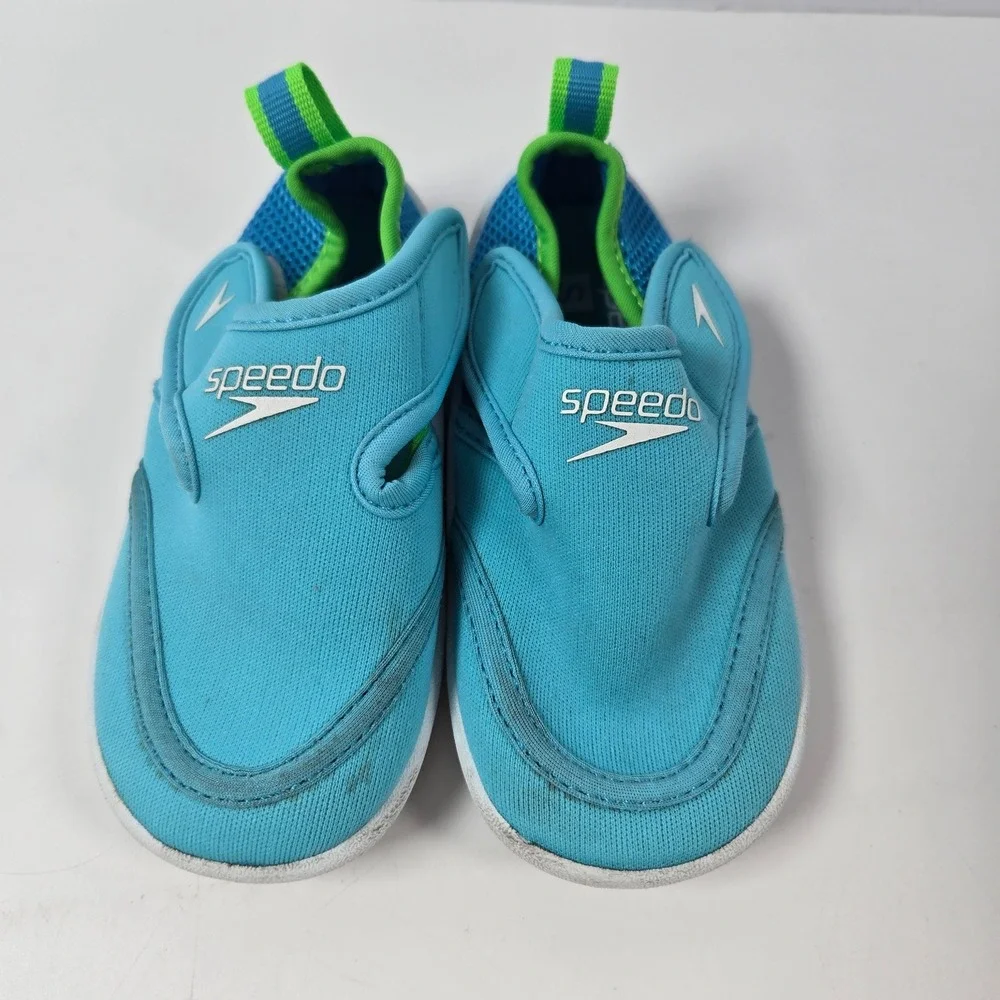 Speedo Surfwalker Water Shoes Kids 5/6 Blue Green Hook Loop Swim Beach Pool